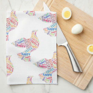 Happy Easter Dove Greeting Text Tea Towel