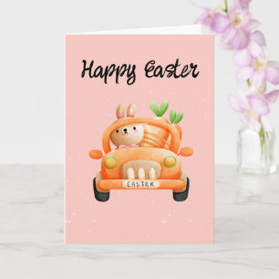 Happy Easter driver bunny on pink Card