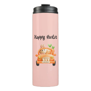 Happy Easter driver bunny on pink Thermal Tumbler