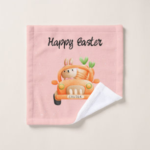 Happy Easter driver bunny on pink Wash Cloth