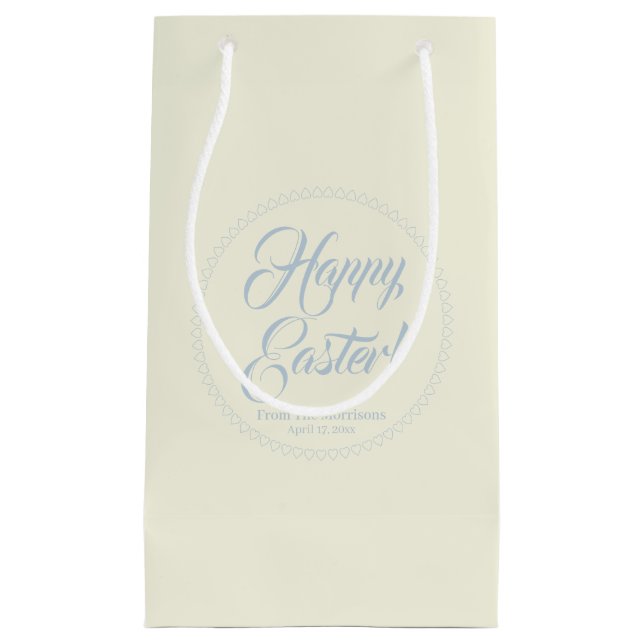 Happy Easter dusty blue cream custom script cute Small Gift Bag (Front)