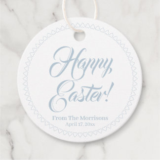 Happy Easter dusty blue hearts custom script cute Favour Tags