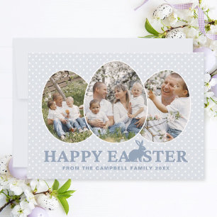 Happy Easter Dusty Blue Rabbit Custom Photo Eggs Holiday Card