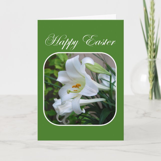 Happy Easter, Easter Blessings, White Lily Holiday Card (Front)