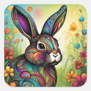 Happy Easter - Easter bunny in flowers Square Sticker