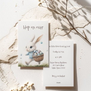 Happy easter, easter bunny walking with eggs   holiday card
