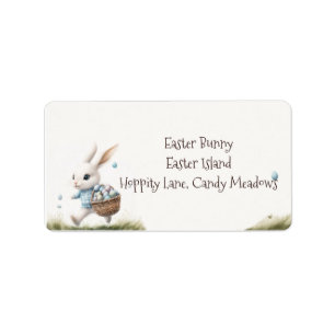 Happy easter, easter bunny walking with eggs label