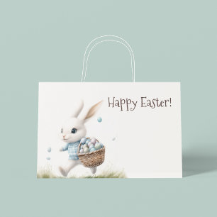 Happy easter, easter bunny walking with eggs   large gift bag
