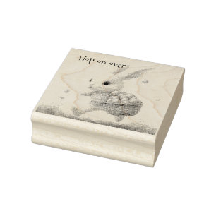 Happy easter, easter bunny walking with eggs   rubber stamp