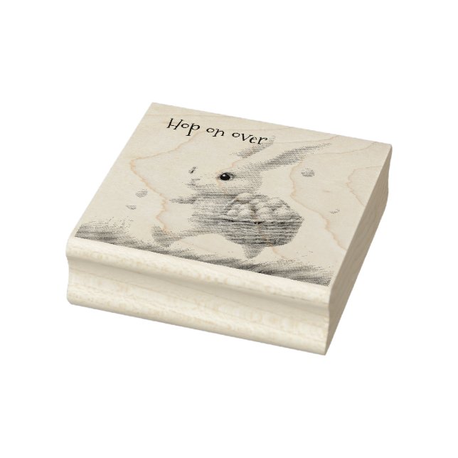 Happy easter, easter bunny walking with eggs   rubber stamp (Stamp)