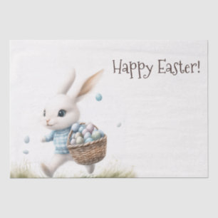 Happy easter, easter bunny walking with eggs tissue paper