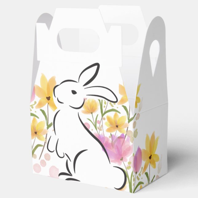 Happy Easter Easter Bunny Watercolor Flowers Favour Box (Opened)