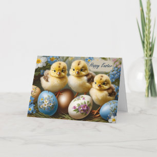 Happy Easter Easter Chicken with Floral Eggs Holiday Card