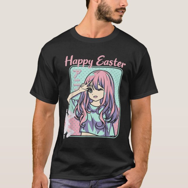 Happy Easter, Easter Day, Kawaii Anime Girl and Ea T-Shirt (Front)