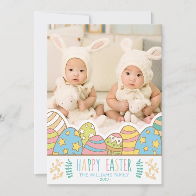 Happy Easter | Easter Egg Bunny Photo Holiday Card (Front)