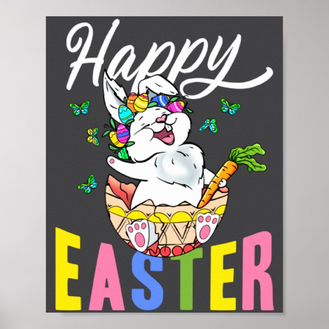 Happy Easter Easter Eggs Cute Easter Bunny  Poster (Front)