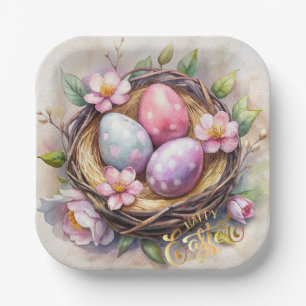 Happy Easter. Easter eggs. Paper Plate