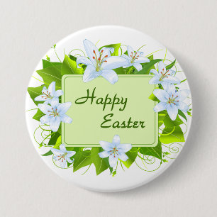 Happy Easter, Easter Lilies 7.5 Cm Round Badge