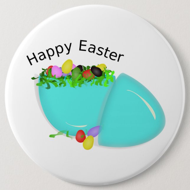 "HAPPY EASTER" EGG 6 CM ROUND BADGE (Front)
