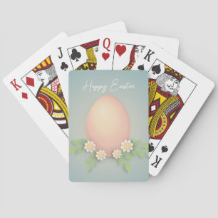 Happy easter egg and daisy flowers playing cards