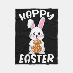 Happy Easter Egg Bunny Giraffe Print Bunny Easter  Fleece Blanket