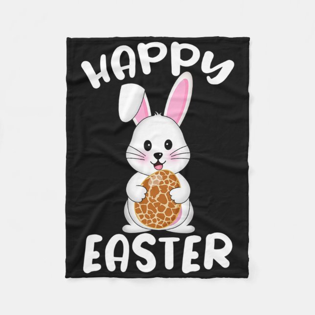 Happy Easter Egg Bunny Giraffe Print Bunny Easter  Fleece Blanket (Front)