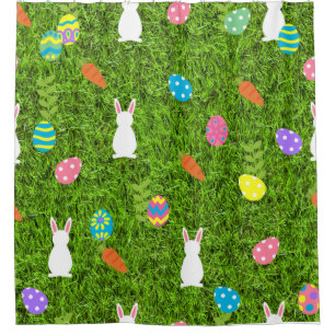 happy Easter Egg Bunny rabbit kawaii grass Shower Curtain