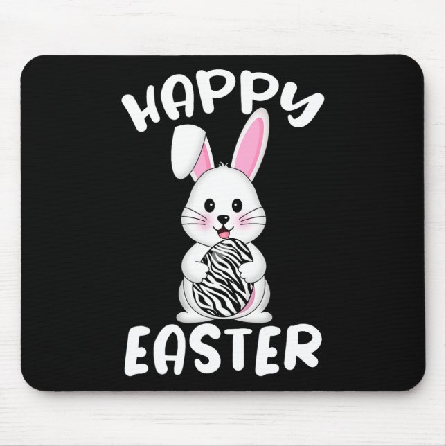 Happy Easter Egg Bunny Zebra Print Bunny Easter Co Mouse Pad (Front)