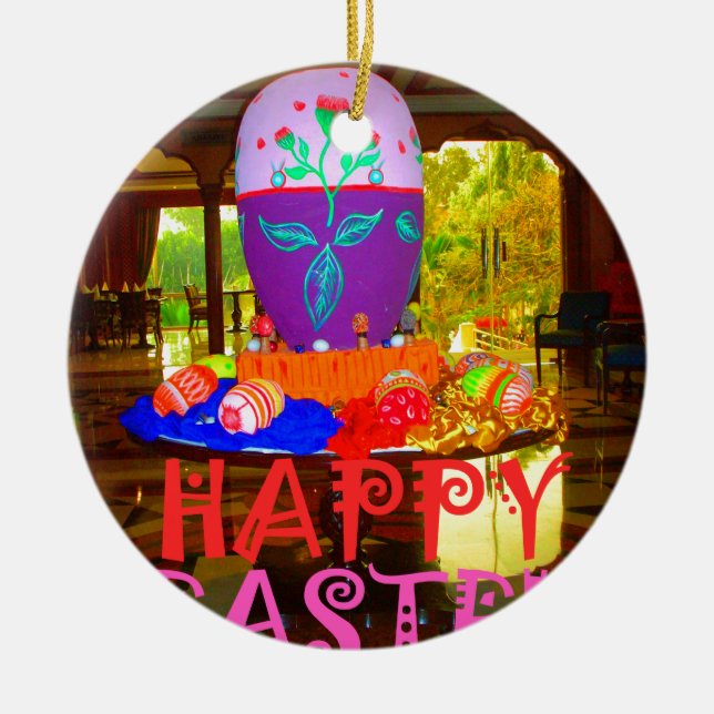 Happy Easter Egg Centerpiece for Spring Ceramic Tree Decoration (Front)