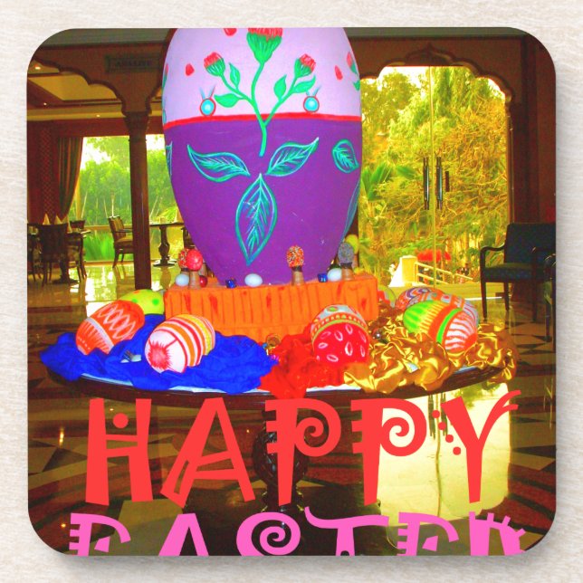 Happy Easter Egg Centerpiece for Spring Coaster (Front)