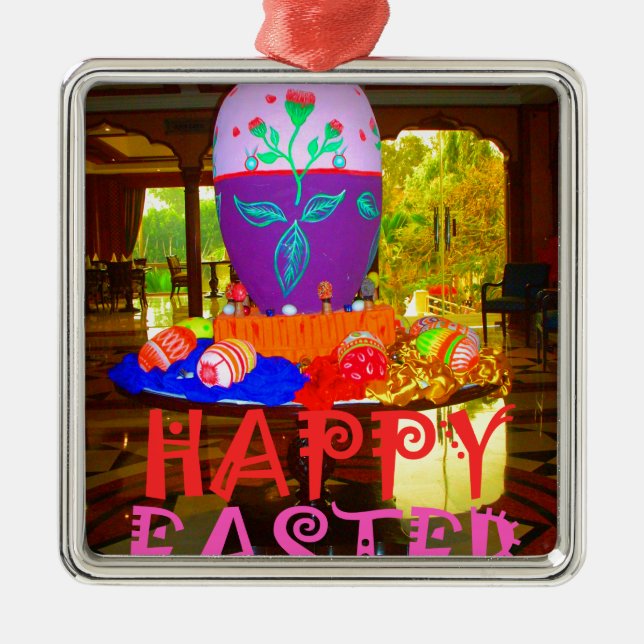 Happy Easter Egg Centerpiece for Spring Metal Tree Decoration (Front)