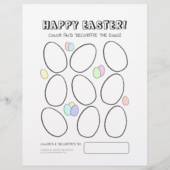 Happy Easter Egg Colouring Page w/ Cute Egg Patter (Front)