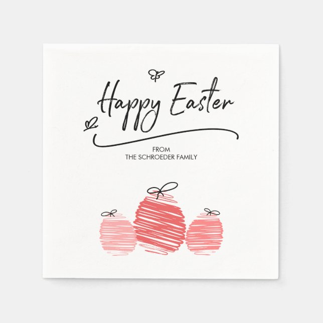 Happy Easter Egg Doodle Paper Napkins (Front)