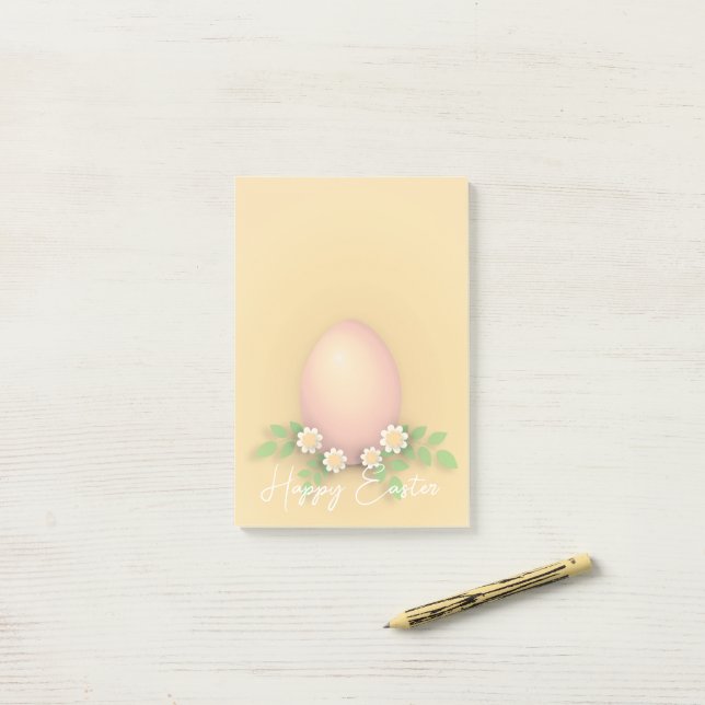 Happy Easter Egg & Flowers yellow pink pastel  Post-it Notes (On Desk)
