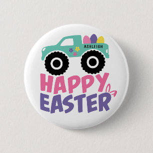 Happy Easter Egg Girly Truck Modern 6 Cm Round Badge