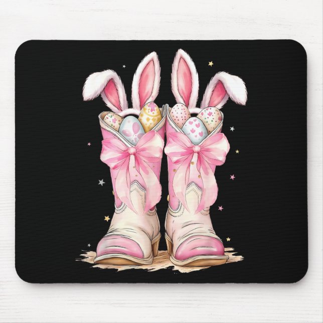 Happy Easter Egg Howdy Western Cowboy Boots Bunny  Mouse Pad (Front)