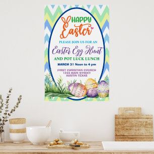 Happy Easter, Egg Hunt and Pot Luck Poster
