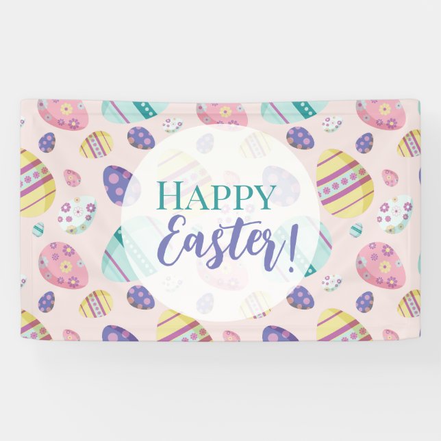 Happy Easter Egg Hunt Pattern Colourful pastel  Banner (Horizontal)