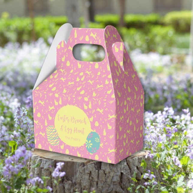 Happy Easter egg hunt pink hand draw Favour Box (Happy Easter egg hunt pink hand draw Favor Boxes
)