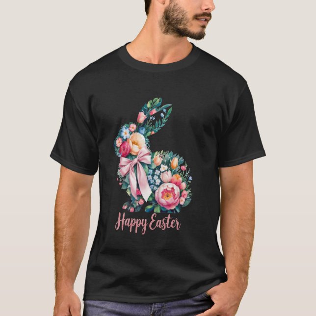 Happy Easter Egg Hunt Rabbit Easter Day Floral Eas T-Shirt (Front)