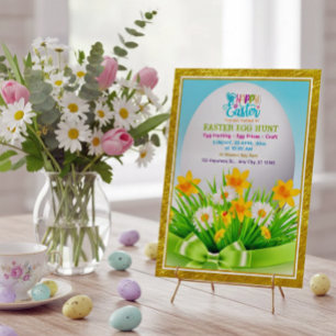 Happy Easter Egg Hunt Spring Floral Daisy Party Thank You Card