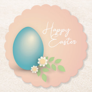 Happy Easter Egg pink floral spring design Paper Coaster