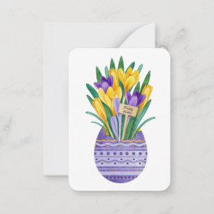 Happy Easter Egg & Purple Yellow Crocus Flowers Card