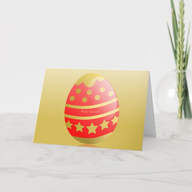 Happy Easter Egg Red Gold Chic Card (Front)