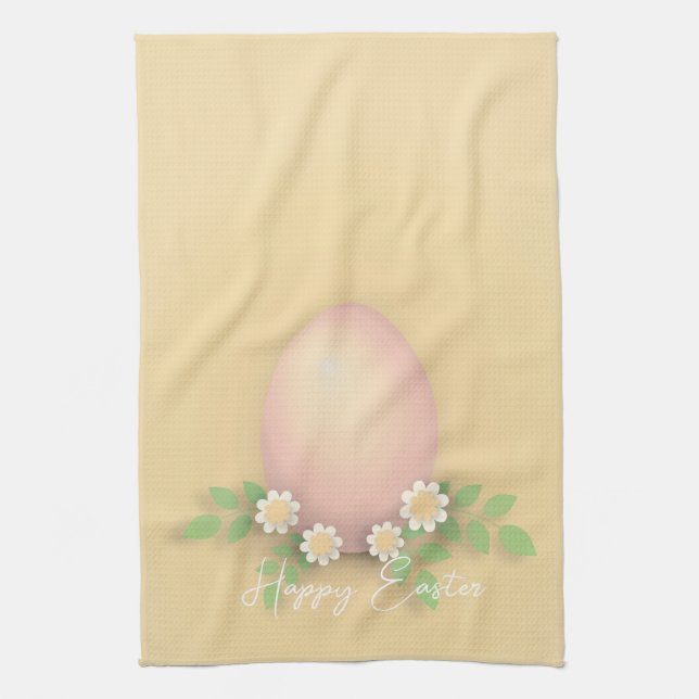 Happy Easter Egg & Spring Flowers  Tea Towel (Vertical)
