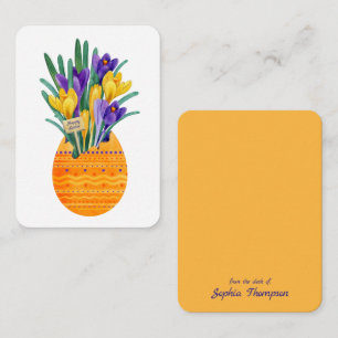 Happy Easter Egg & Yellow Purple Crocus Flowers Card