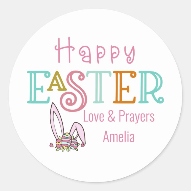 Happy Easter Eggs and Bunny Ears Colourful Classic Round Sticker (Front)