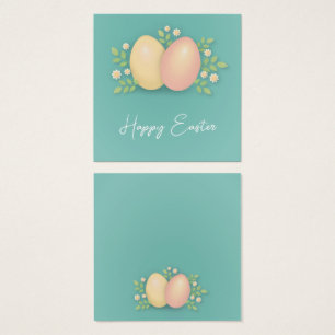 Happy Easter eggs and flowers soft blue, pink