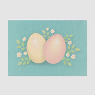 Happy Easter eggs and flowers soft blue  Tissue Paper
