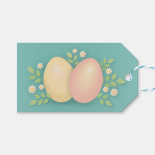 Happy Easter eggs and flowers soft pink yellow Gift Tags